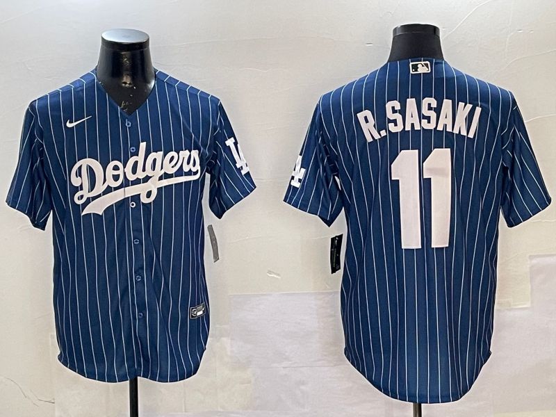 Men Los Angeles Dodgers #11 R.Sasaki Blue Stripe Fashion Game 2025 Nike MLB Jersey style 10->los angeles dodgers->MLB Jersey